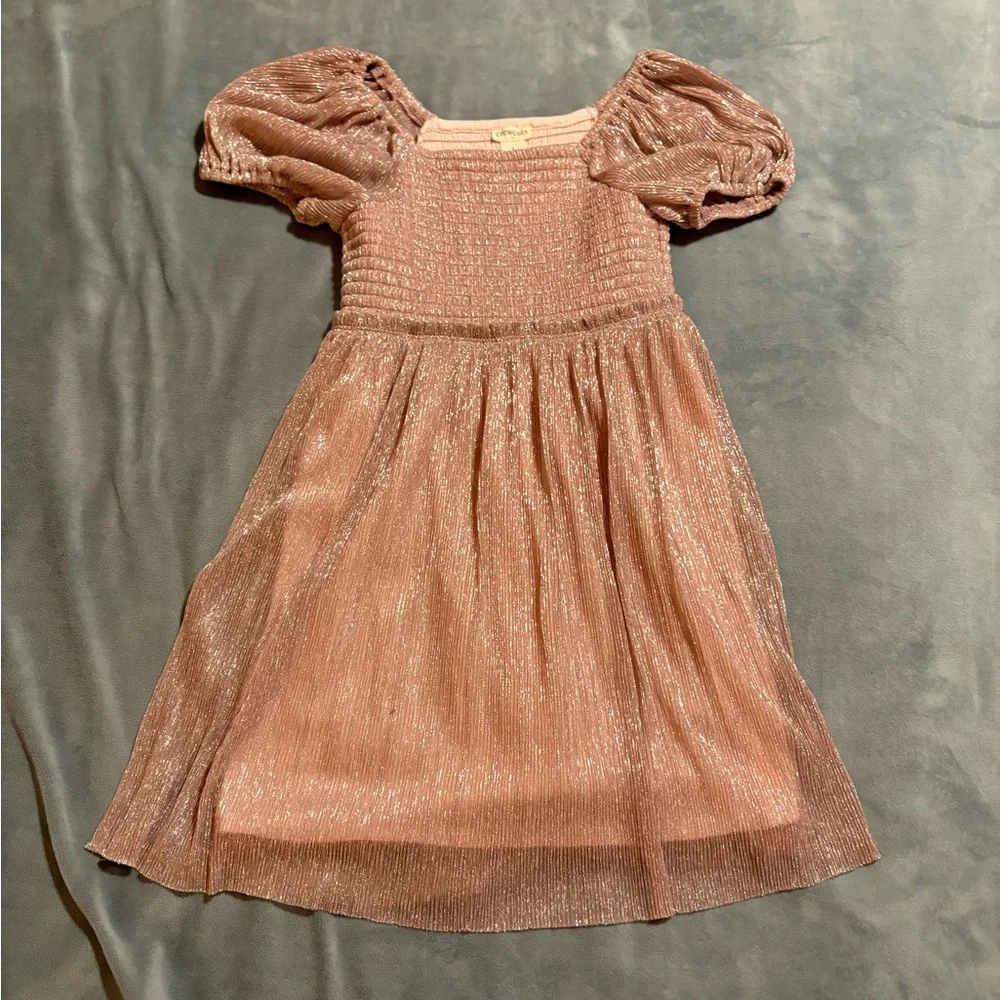 Crewcuts (J Crew) Shimmer Puff Sleeve Smocked Dress Pink Metallic